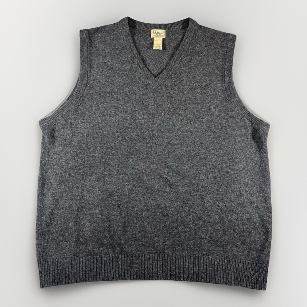 LL Bean Mens XXL Lambswool Sweater Vest Gray V Neck Pullover Knit Classic